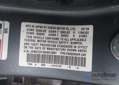 2010 Honda Insight Ex from USA, damaged, VIN JHMZE2H76AS010087